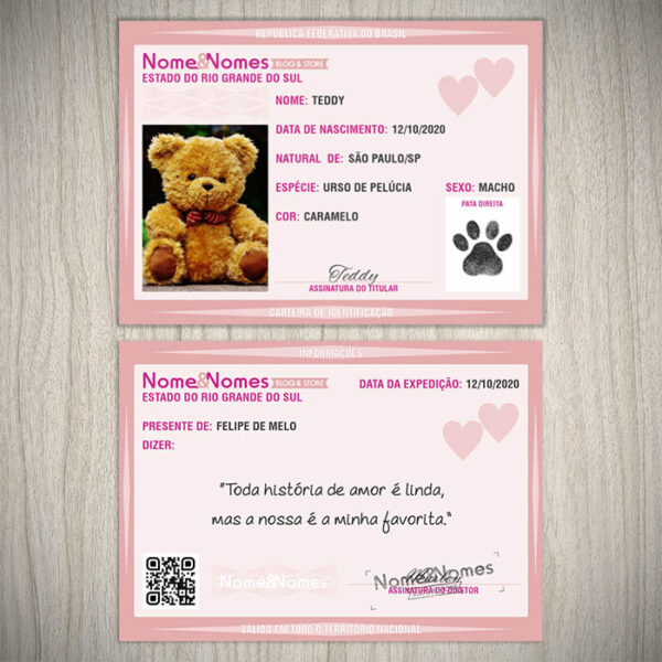 Carteira de Identificação - Urso de Pelúcia