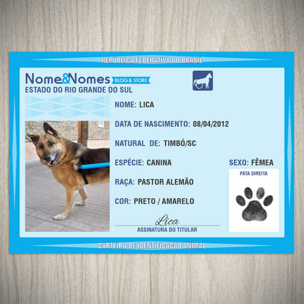 Carteira de Identificação Animal Cachorro