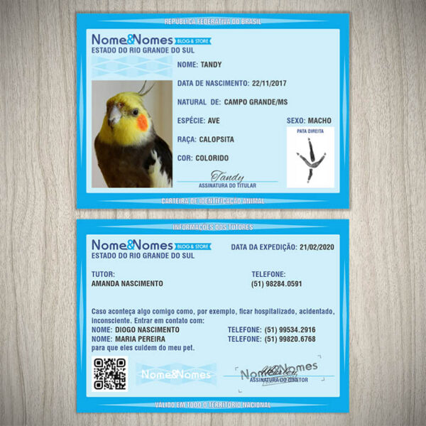 Carteira de Identificação Animal Azul