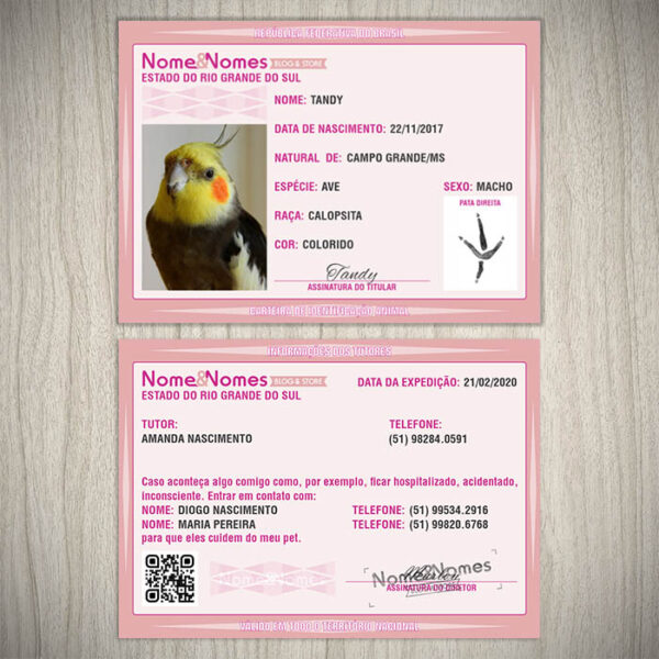 Carteira de Identificação Animal Rosa